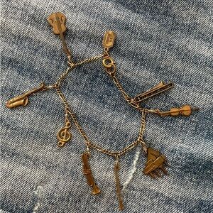 Vintage Brass Instrument Charm Bracelet